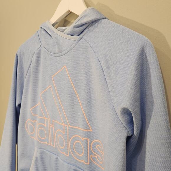 Adidas Women's Hooded Sweatshirt Climawarm Light Blue Kangaroo Pocket - Size S - Picture 3 of 9